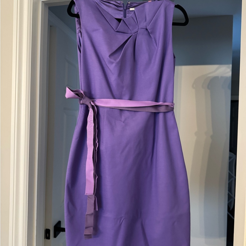 Tahari Purple Midi Dress with Bow Detail